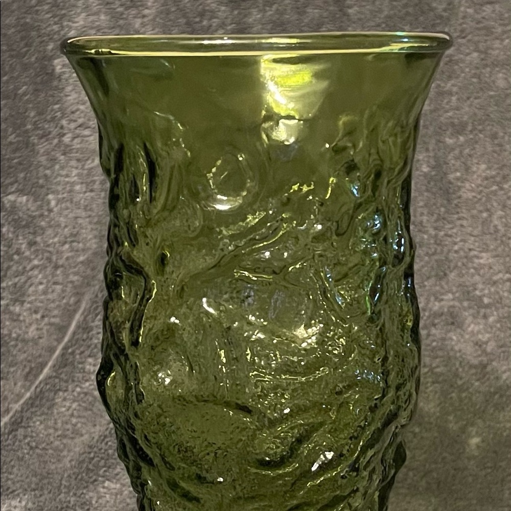 Vintage E.O. Brody Co. Cleveland Ohio  Green Crinkle Glass Vase MCM.